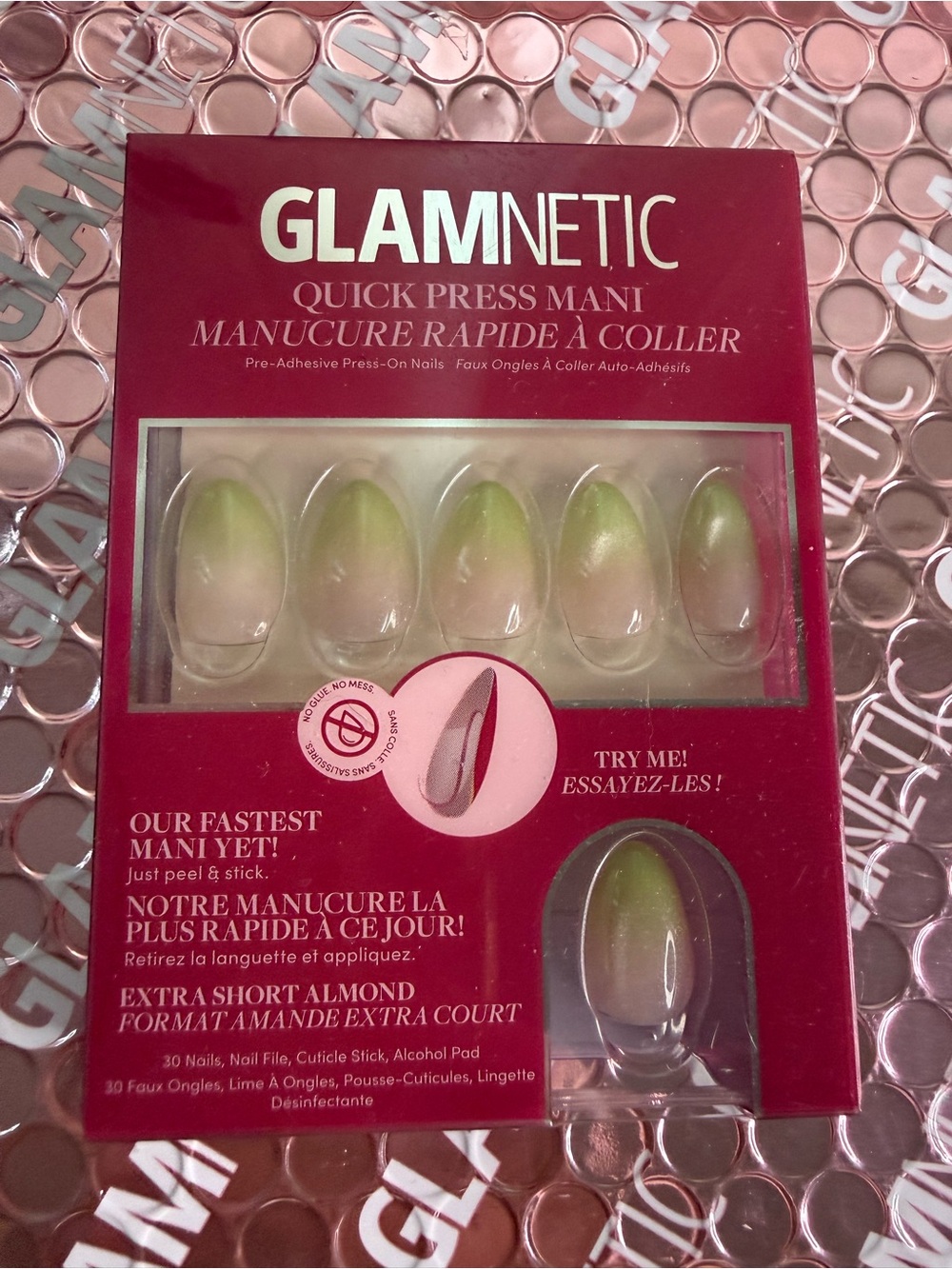 GLAMNETIC Quick Press Mani - Green Ombre Almond Press-On Nails